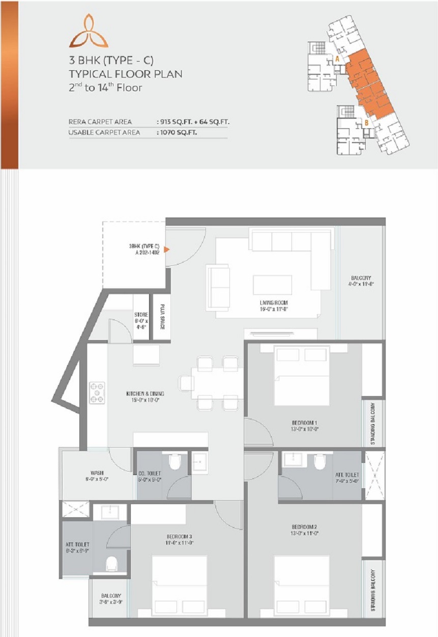 CR/4449 3 BHK Flat For Sale in Atladara, Vadodara.