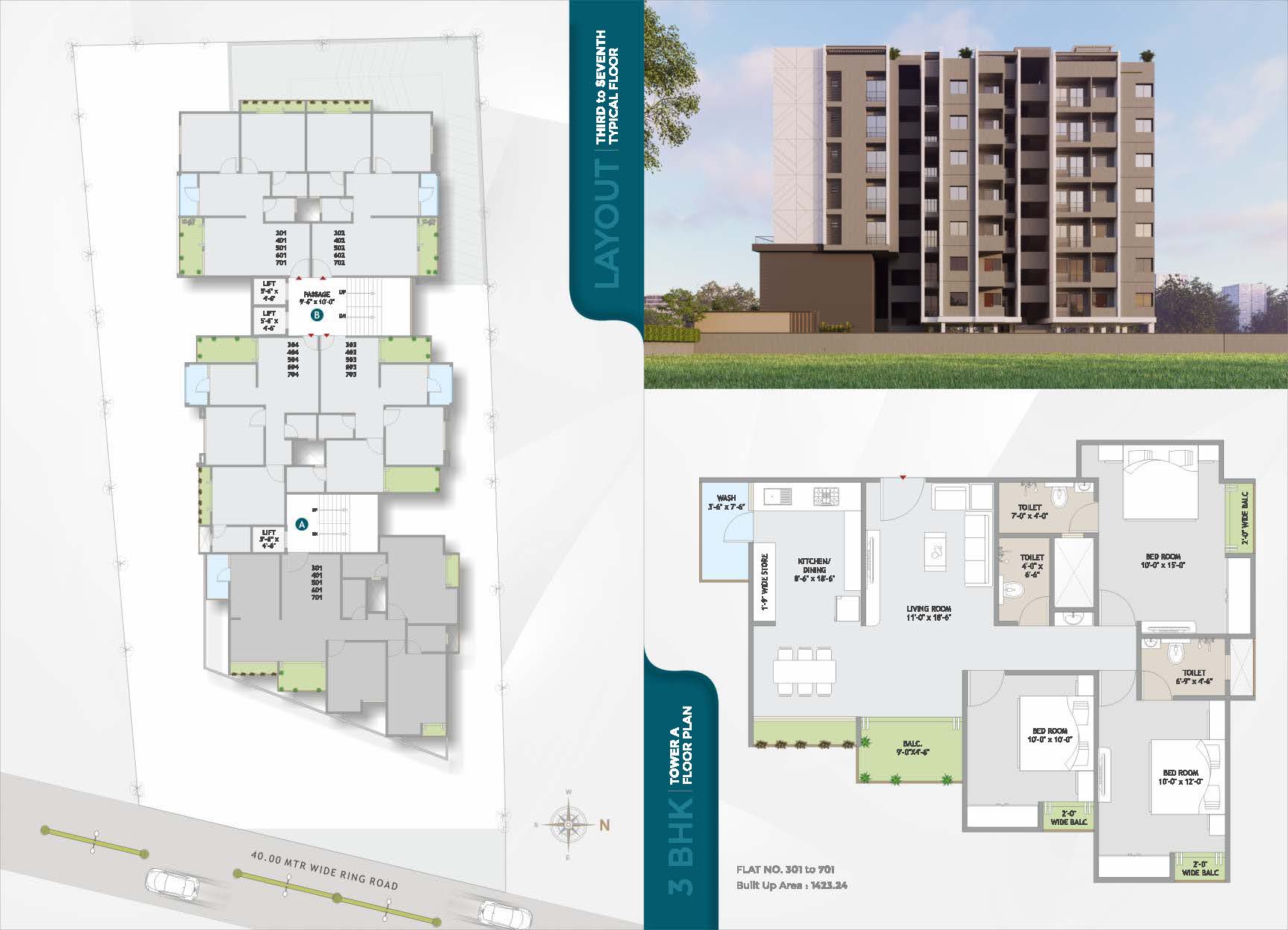 BR/1665A 3BHK Flat for Sale in Tarsali, Vadodara