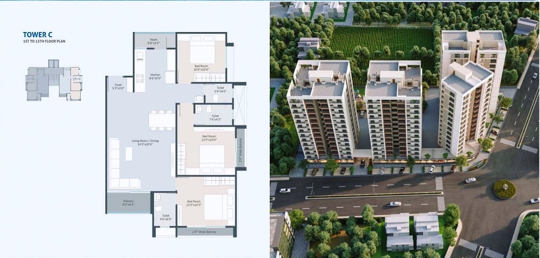 DR/1897  3 BHK Flat For Sale in  Gotri, Vadodara.